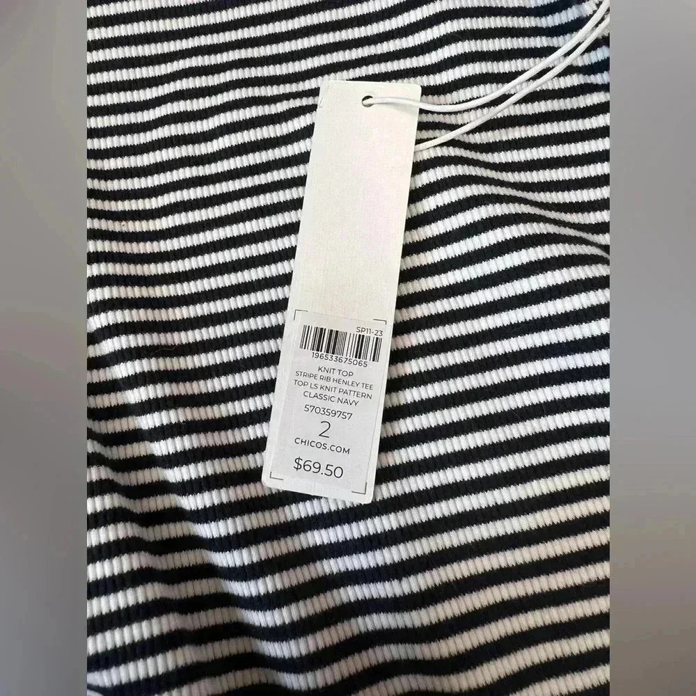 Chico’s Stripe Ribbed Henley Tee, size 2, BNWT, SOLD OUT ONLINE - Picture 7 of 11